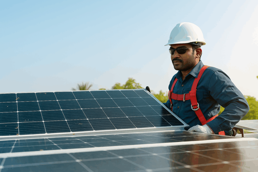 Solar Panel Technician at Work